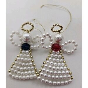 1970s Vintage Handmade Christmas Angel Beaded Ornaments Lot of 2